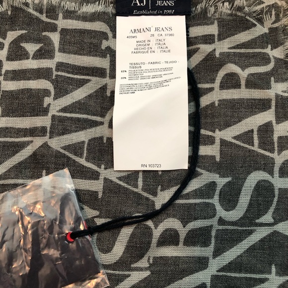 NWT Armani Jeans Logo Nero-Black Sciarpa Scarf w/Authentication Card - Picture 4 of 8
